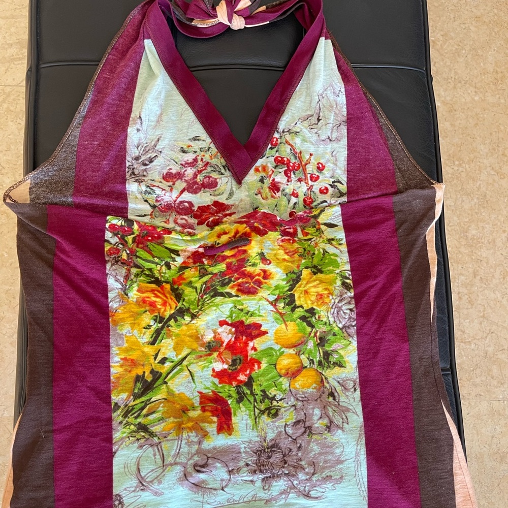 Vintage JPG Floral Halter Top with Burgundy Accents - Picture 10 of 11